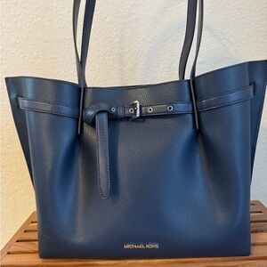 Michael Kors Blue Leather Tote with Sophisticated Belt Detail